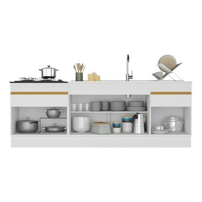 Kit 2 Balcões Com Rodapé Gabinete Pia E Cooktop Branco