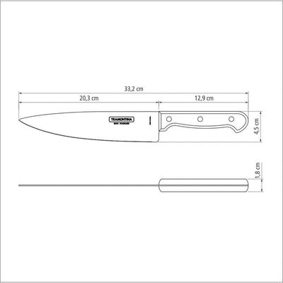 """Faca Chef Tramontina Polywood Com Lâmina Em Aço Inox E Cabo De Madeira Castanho 8"""" Tramontina"""