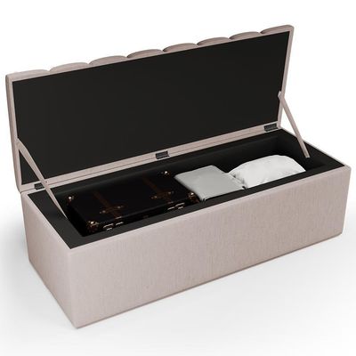 Kit Cabeceira Casal 140cm E Calçadeira Recamier Baú Cru