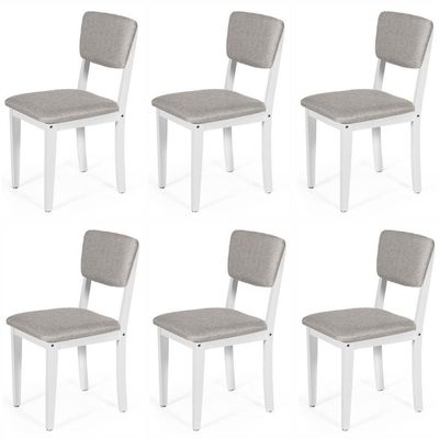 Conjunto 6 Cadeiras De Jantar Estofada Em Madeira Maciça Ella Branco/cinza Claro