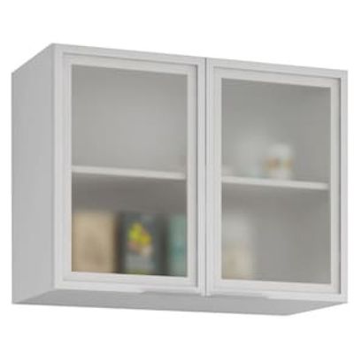 Armário Aéreo Bartira Rubi com 2 Portas de Vidro e 1 Prateleira - 80,1cm de largura Branco