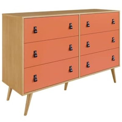 Cômoda Genialflex Amber com 6 Gavetas e 136,4cm de Largura Coral