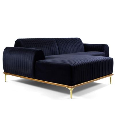 Sofá 3 Lugares com Chaise Base de Madeira Euro 230 Cm Azul