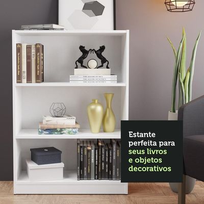 Estante Para Livros Home Sala Madesa Com 3 Nichos Branco