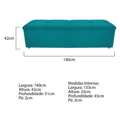 Calçadeira Munique 140cm Casal Azul Turquesa