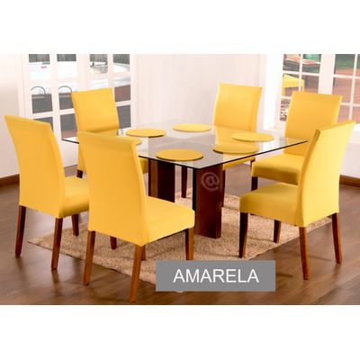 Kit Capa De Cadeira 4 Peças Lisas Com Acompanha Sousplat Amarelo