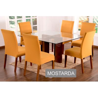 Kit Com 4 Capas De Cadeiras Lisas Para Sala De Jantar Mostarda
