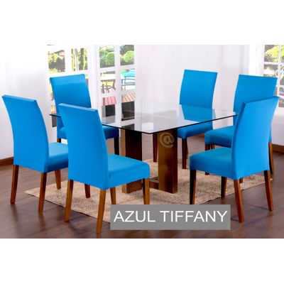 Kit Com 4 Capas De Cadeiras Lisas Para Sala De Jantar Azul