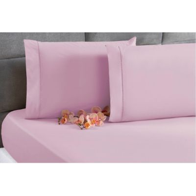 Jogo Lençol Percal 200 Fios Ponto Palito Cama Queen 3pçs Rosa