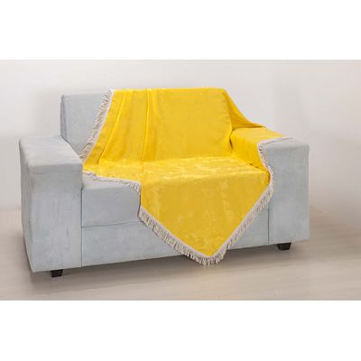 Xale para Sofá Decoração Sala Jacquard 2,90 X 1,50 Amarelo