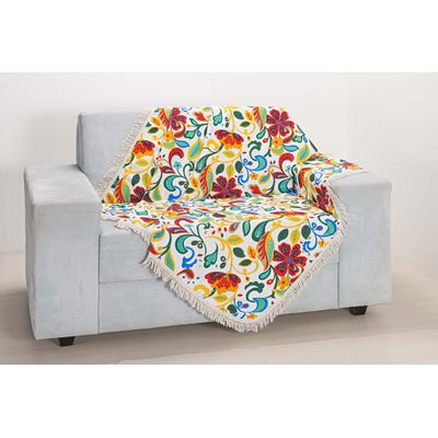 Xale para Sofá Decoração Sala Jacquard 2,90 X 1,50 Flores