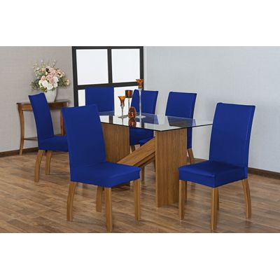Capa para Cadeiras em Malha para Sala de Jantar 6 Peças Azul