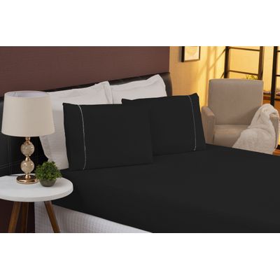 Jogo De Lençol Liso Micropercal Casal King 3 Peças Preto