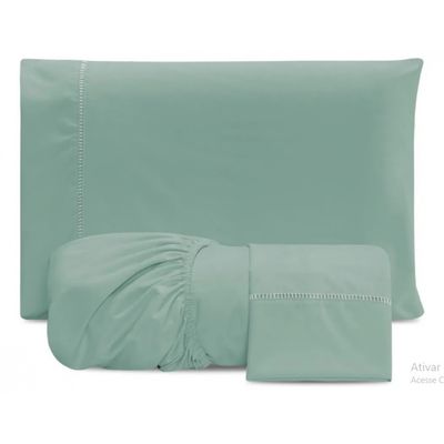 Jogo Cama Ponto Palito 200 Fios Casal Queen 03 Peças Verde