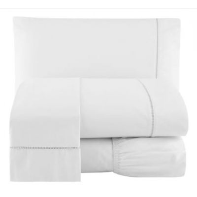 Jogo Lençol 200 Fios Toque Macio Ponto Palito Cama Queen 4pçs Branco