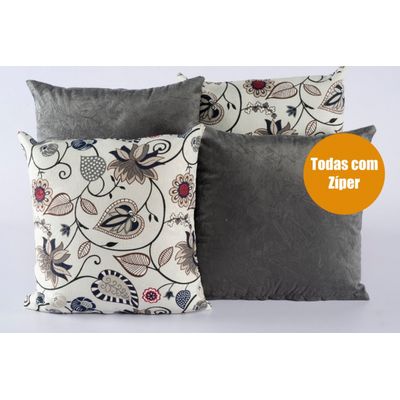 Kit 4 Almofadas Cheias Lindas Quarto Sala Sofá Com Xale Cinza