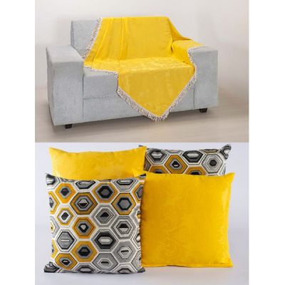 Manta Sofá Xale Decorativo 1,50mx1.50 + 4 almofadas cheias Amarelo