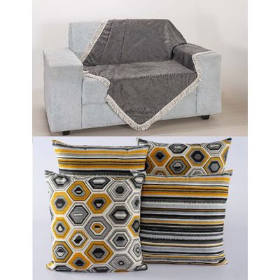 Kit 4 Capas Almofadas Lindas Decorativas Sala Sofá com Xale Cinza