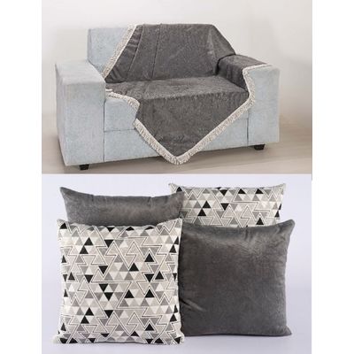 Kit 4 Capas de Almofadas Lindas Quarto Sala Sofá com Xale Cinza