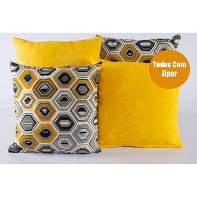 Kit 4 Capas de Almofadas Lindas Quarto Sala Sofá com Xale Amarelo