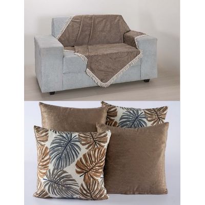 Kit 4 Capas Almofadas Decorativas Sala Sofá com Xale Cáqui