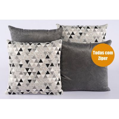 Kit 4 Capas Almofadas Decorativas Sala Sofá com xale Cinza