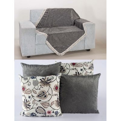 Kit 4 Capas Almofadas Decorativas Sala Sofá com xale Cinza