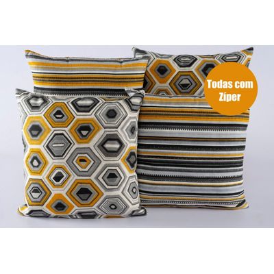 Kit 4 Capas Almofadas Decorativas Sala Sofá com xale Cinza