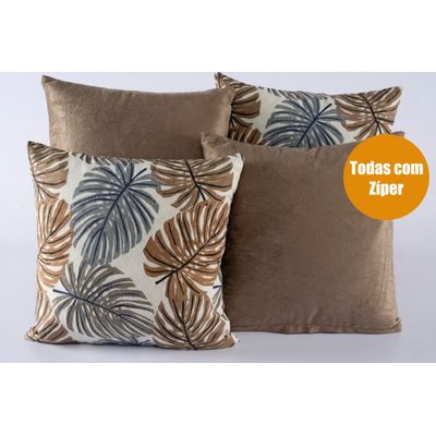 Kit 4 Capas de Almofadas Decorativas Sala Sofá com xale Cáqui