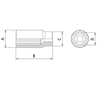 Soquete Estriado Longo Em Aço Cromo Vanádio 22 Mm - Encaixe 1/2" Tramontina Pro Tramontina