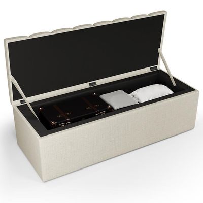 Kit Cabeceira Casal 140cm E Calçadeira Baú Champagne