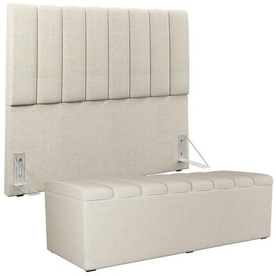 Kit Cabeceira Casal 140cm E Calçadeira Baú Champagne