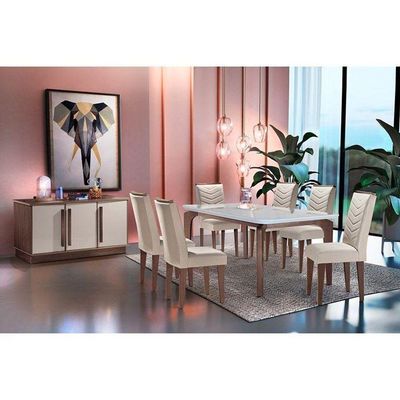 Mesa Para Cozinha Londrina + Tampo Madeirado Vidro 180x90cm Imbuia - Rufato