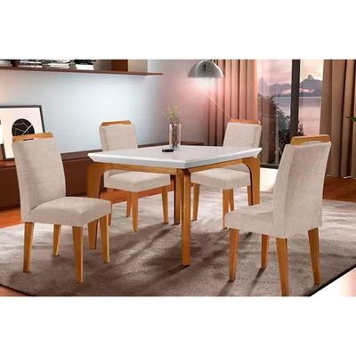 Sala de Jantar Completa Londrina 120Cm + 4 Cadeiras Imbuia Bege