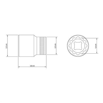 Soquete Estriado 16 Mm Encaixe 1/2" Em Aço Cromo Vanádio Com Acabamento Cromado