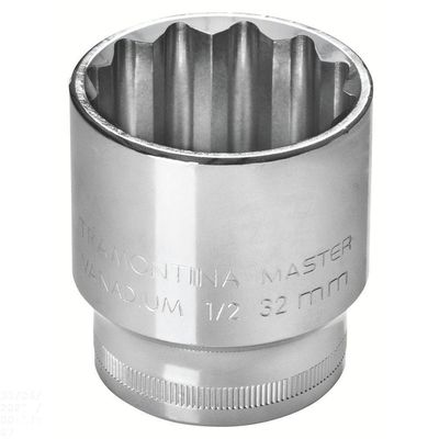Soquete Estriado 30 Mm Encaixe 1/2" Em Aço Cromo Vanádio Com Acabamento Cromado