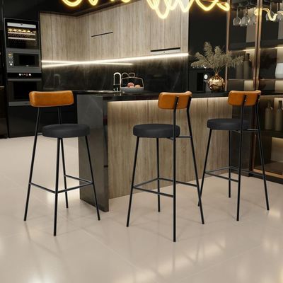 Banqueta Alta Bar Cozinha Sala De Jantar Milão L02 Couríssimo Whisky Preto