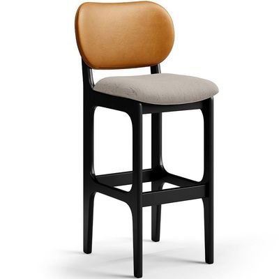 Kit 3 Banquetas Alta Betta Preto Whisky Linho Bege