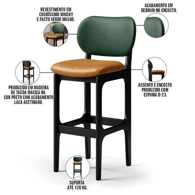 Banqueta Alta Bar Cozinha Betta Preto Facto Verde Whisky