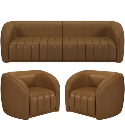 Kit Sofá 05 Lugares Para Sala 332 Cm Com 02 Poltronas Lazio M03 Couríssimo Whisky - Lyam Decor