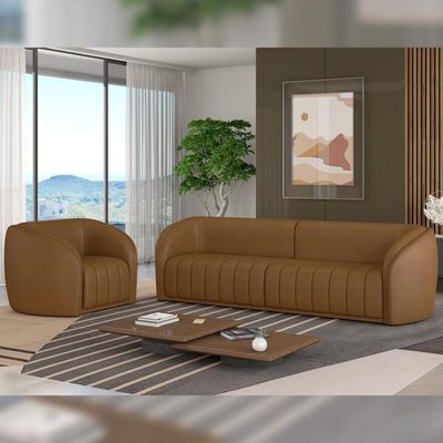 Kit Sofá 5 Lugares Para Sala Estar 332 Cm Com 01 Poltrona Lazio M03 Couríssimo Whisky - Lyam Decor