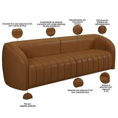 Kit Sofá 5 Lugares Para Sala Estar 332 Cm Com 01 Poltrona Lazio M03 Couríssimo Whisky - Lyam Decor