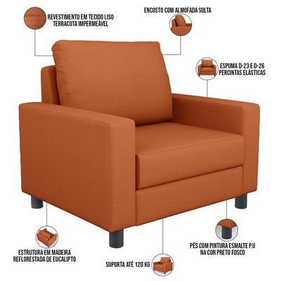Kit 02 Poltronas Decorativa Para Sala De Estar E Recepção Malta L02 Tecido Terracota