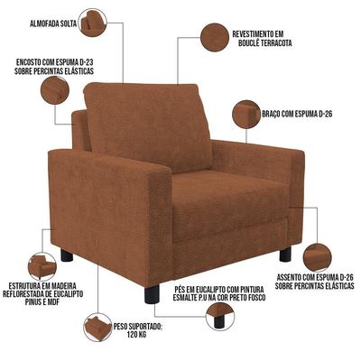 Kit 02 Poltronas Decorativa Para Sala De Estar E Recepção Malta L02 Bouclê Terracota