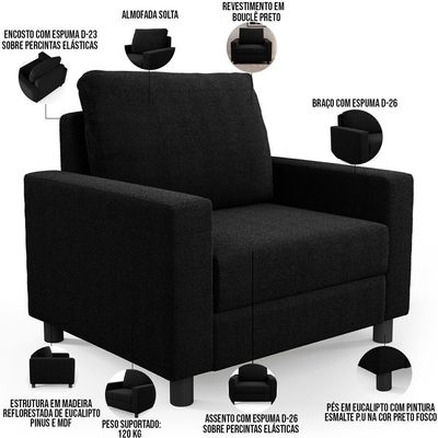 Kit 02 Poltronas Decorativa Para Sala De Estar E Recepção Malta L02 Bouclê Preto