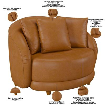 Kit 02 Poltronas Decorativa Sala De Estar Fixa Pés Madeira Witta M03 Couríssimo Whisky - Lyam Decor