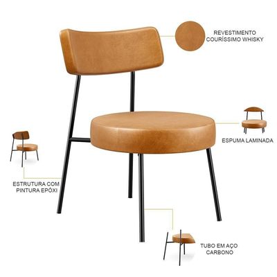 Kit 02 Poltronas Decorativas Para Sala De Estar Base Fixa Londres F01 Couríssimo Whisky - Lyam Decor