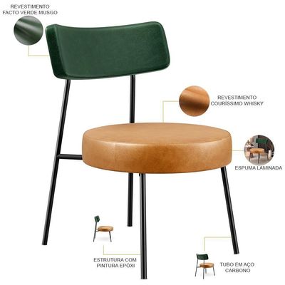 Kit 02 Poltronas Para Sala De Estar Londres L02 Facto Verde Musgo Couríssimo Whisky - Lyam Decorb