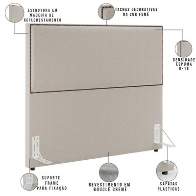 Cabeceira Box Casal Com Tachas 160cm L02 Creme