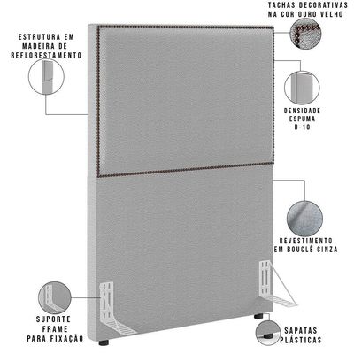 Cabeceira Box Solteiro Com Tachas 100cm L02 Cinza